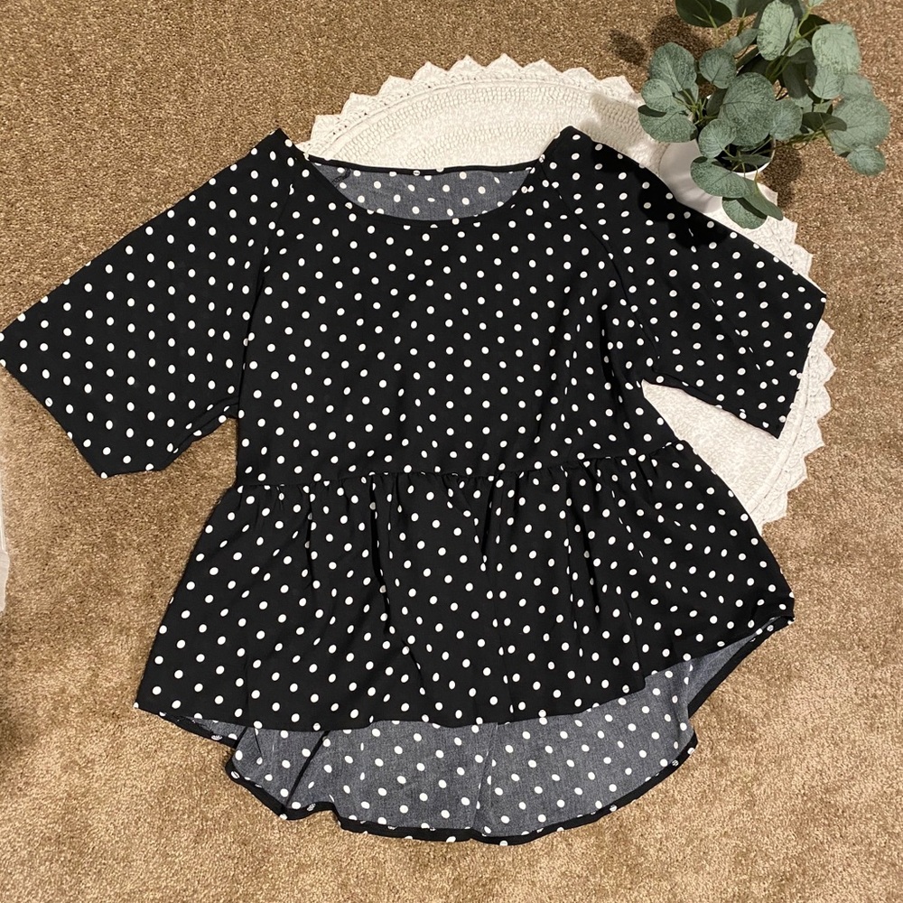 Black polka dot blouse